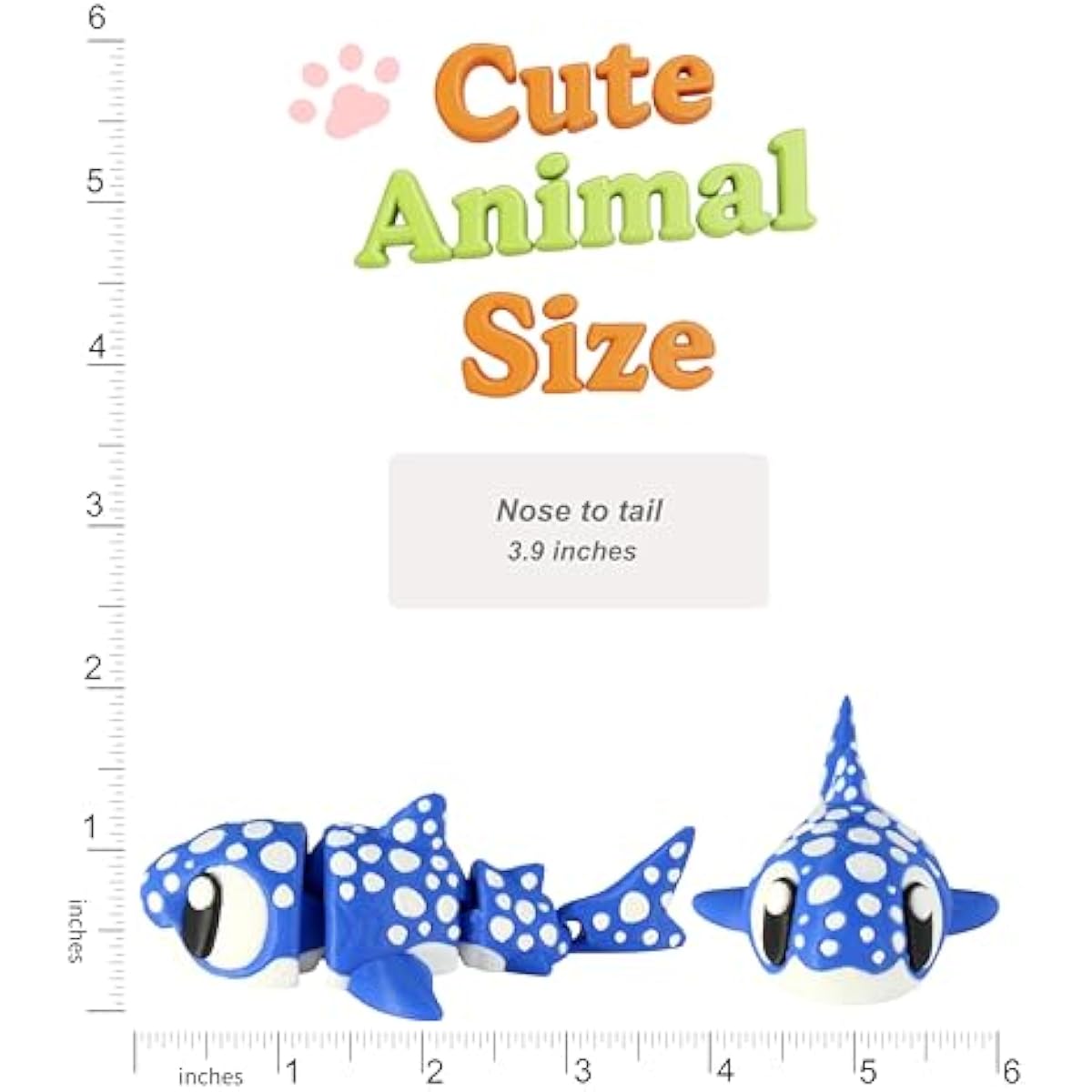 PowerTRC 3D Printed Articulated Whale Shark Fidget Toy 3 Pack – Flexible Cute Animal Desk Decor, Adult Fidget Collectible – 3D Printed in USA