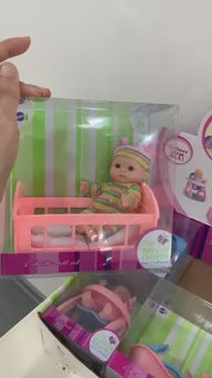 6 Set of Mini 5 Inch Baby Girl Toy Dolls Collection with High Chair, Cradle, Walker, Swing, Bathtub and Baby Seat Accessories for Girls 3-6 Years Old