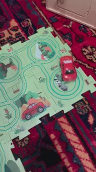 Puzzle Track Car Playset, 25 Pcs Puzzle Racer Kids Car Track Set, Toys for Boys 3-5, Floor Puzzle Adventure Track Set, Car Set for Boys 3-5 Toddler Toy Gift (Jungle Theme)
