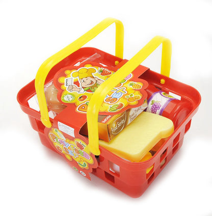 Pretend Breakfast & Lunch Play Food Set With Basket For Kids - 10 Piece Set