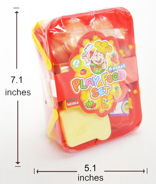 Pretend Breakfast & Lunch Play Food Set With Basket For Kids - 10 Piece Set